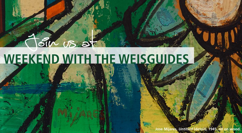 Abstract artwork with text "Join us at Weekend with the Weisguides"