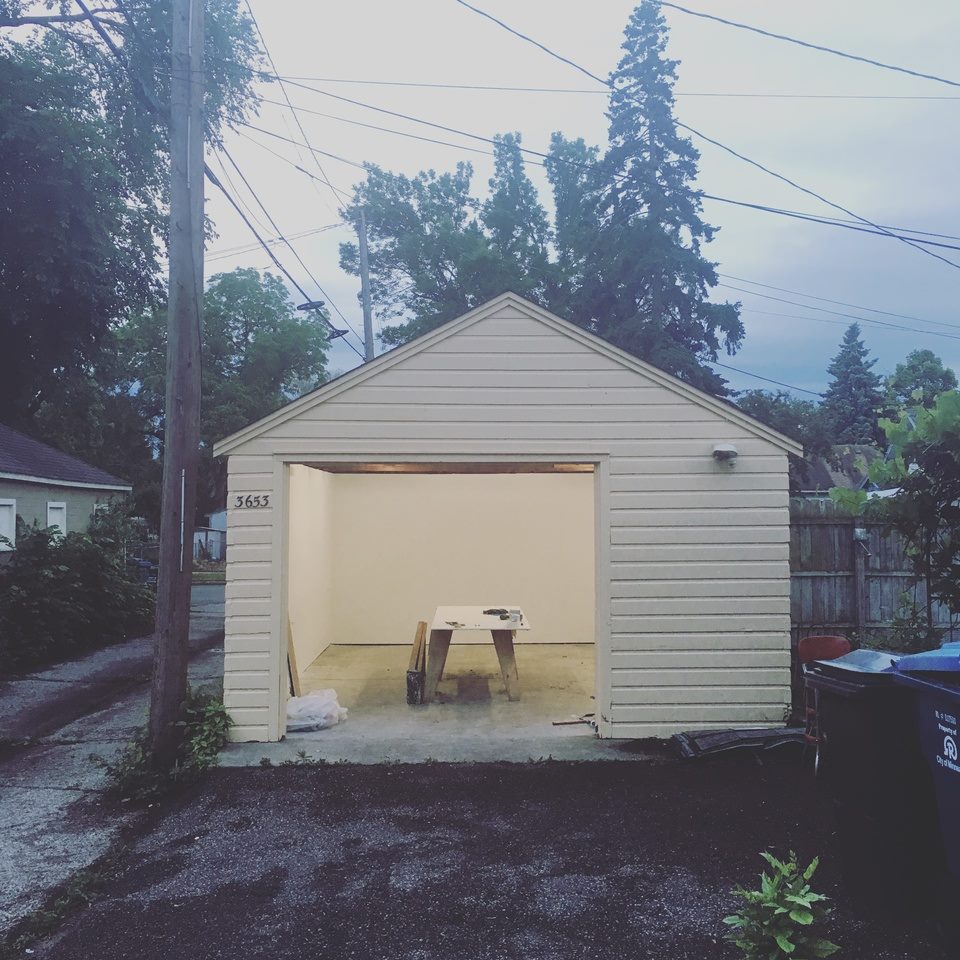 A garage by a street