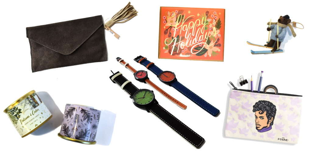 candles, wallet, watches, greeting card, pencil holder