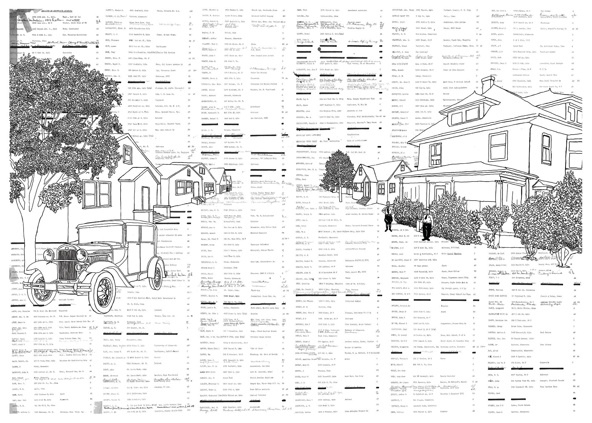 Residential road drawing with text overlayed 