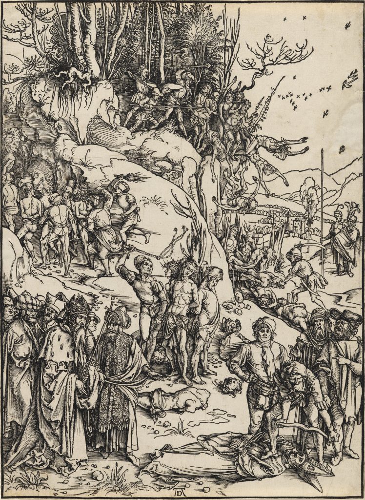 Albrecht Dürer, "The Martyrdom of the Ten Thousand," 1496-97, woodcut. Gift of Siegfried and Mary Catherine Muessig.