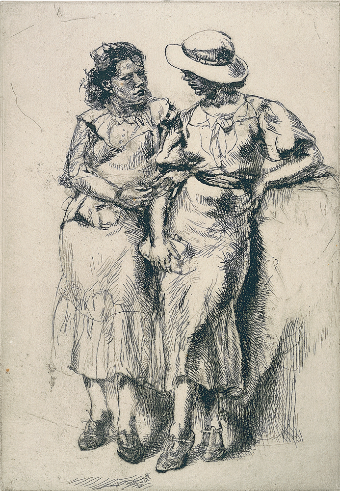 a sketch of two people looking at each other