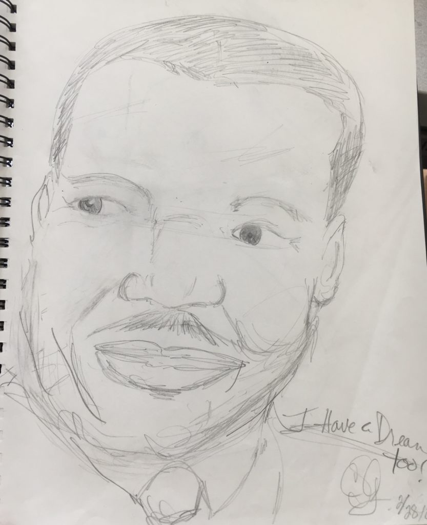 A pencil drawing of MLK
