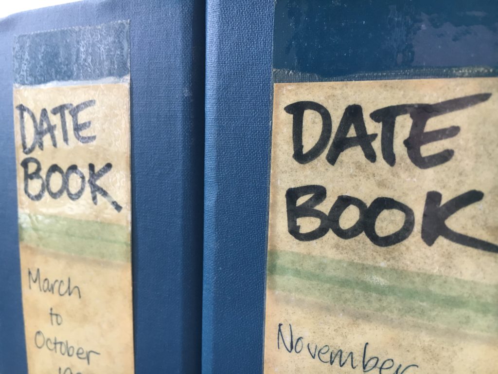 Spine of a book labeled 'date book'