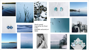 Price, Li, and Schumack's mood-board featuring blue-hues, and images of water and skies.