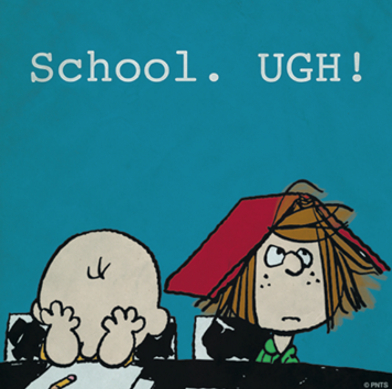"School. UGH!" above 2 peanuts characters