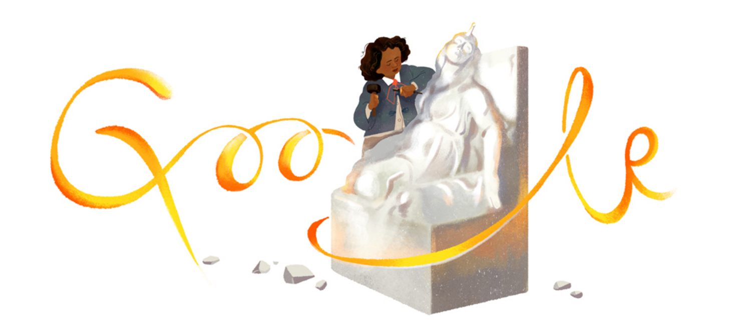 Google doodle of a woman carving a statue