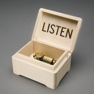 A box with listen on the inside lid