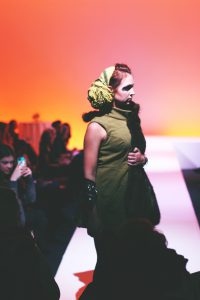 A person walking down the runway