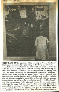 Newspaper clipping of someone looking at art