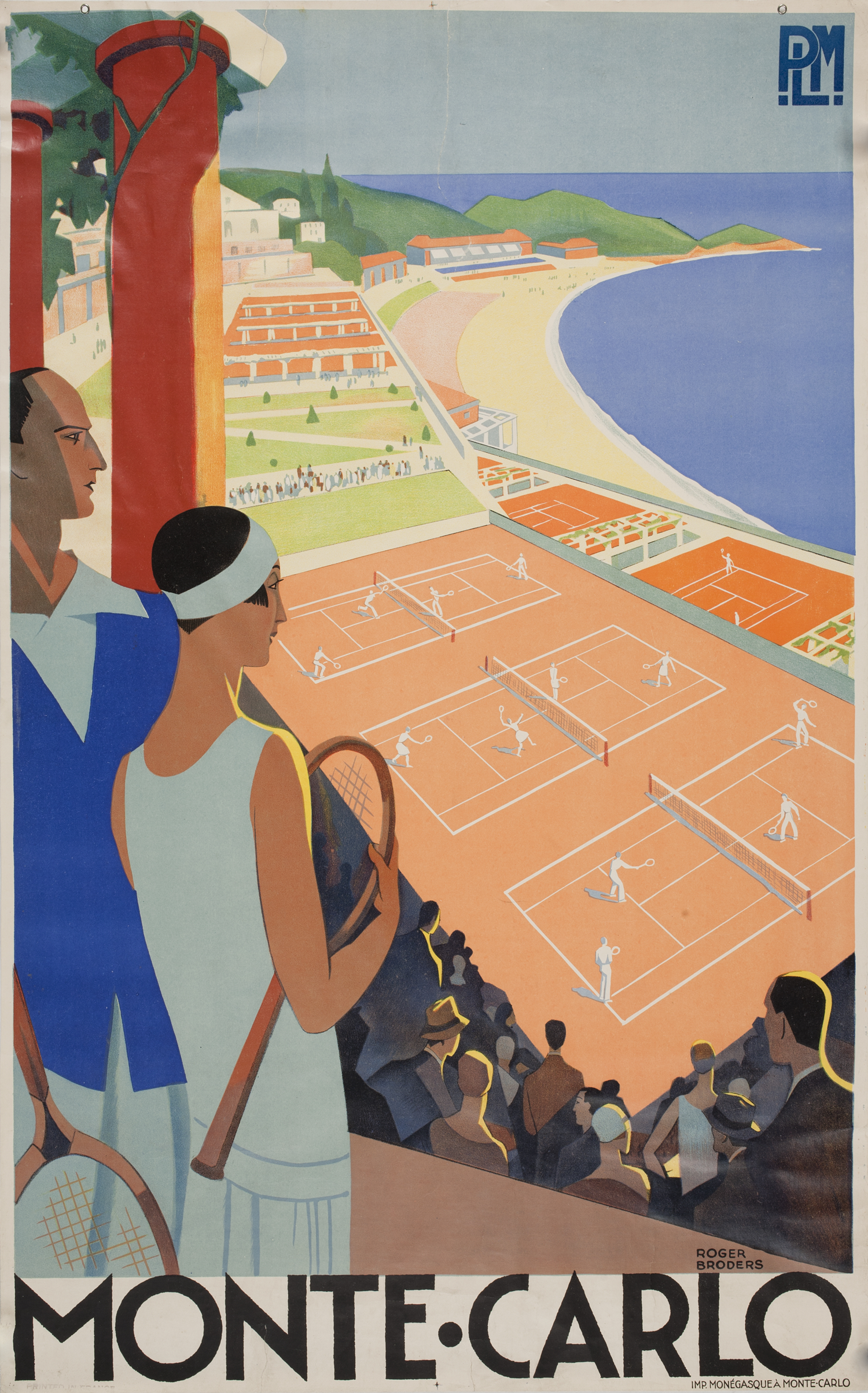 Monte-Carlo print of two people looking at tennis courts