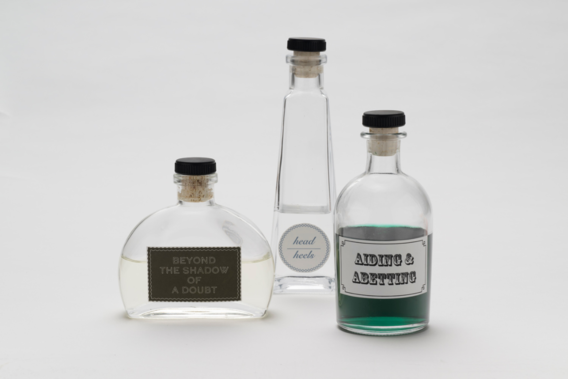 Bottles of scents drawn from life experiences, part of an installation by Wendy Fernstrum