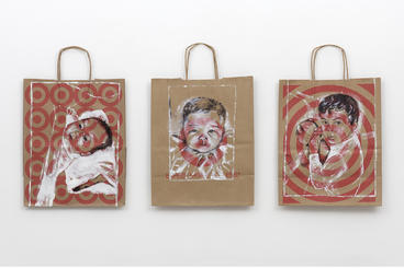 Babies painted on 3 Target grocery bags