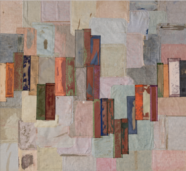 A collage of multicolored fabrics