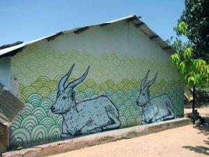 2 goats on a mural