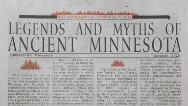newspaper clipping with headline "LEGENDS AND MYTHS OF ANCIENT MINNESOTA"