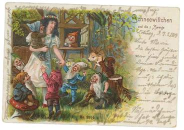postcard of Snow White and the Seven Dwarves