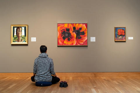 person sitting in art exhibit