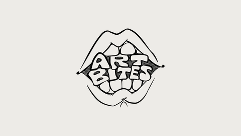 the words "ART BITES" in an illustration of a human mouth